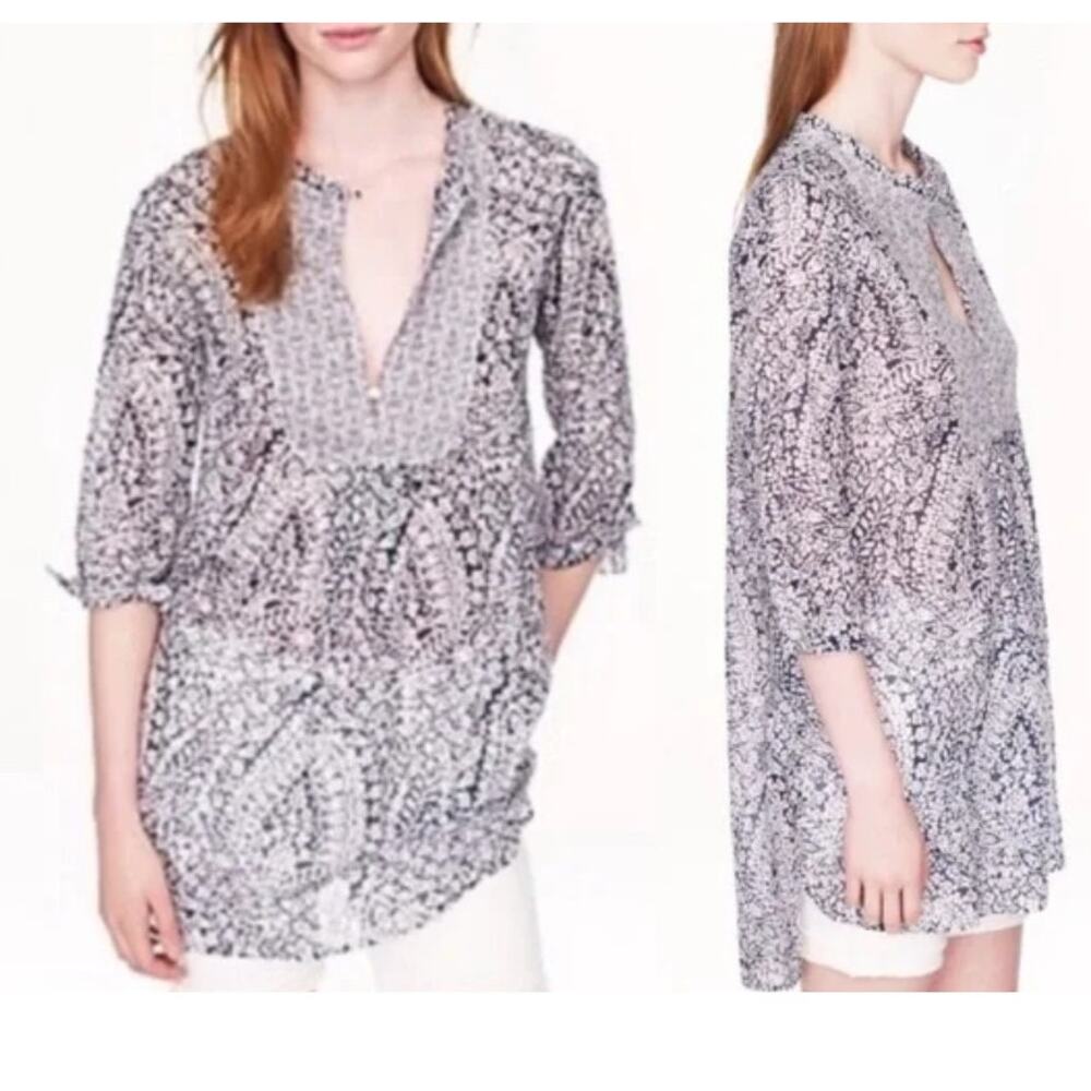 J. Crew Womens Blue & White Floral Tunic Size XXS 100% Cotton NWT